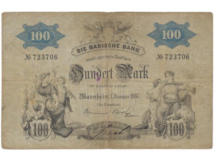 64765 nemecko baden 100 mark 1907 ros bad5a