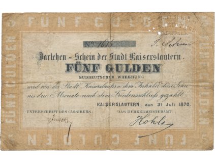 64783 64783 nemecko kaiserslautern 5 gulden 1870
