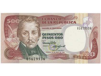 Kolumbie, 500 Pesos Oro 1986-1990, P.431