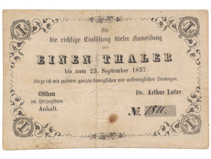 66526 nemecko anhalt artur lutze cothen 1 thaler 1857
