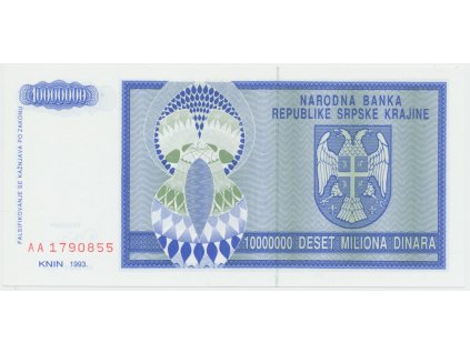 Chorvatsko - Srbská Krajina, 10.000.000 Dinara 1993, P.R12