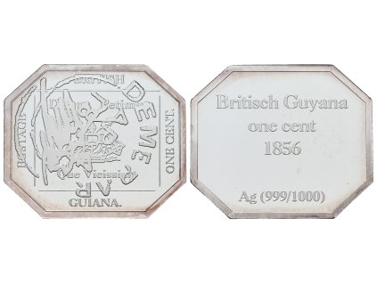 Stříbrná známka - Jednocentová Britská Guyana z roku 1856 - Ag 7 g - 999/1000