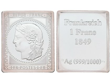 66958 66958 stribrna znamka ceres 1849 1 frank ag 7 g 999 1000