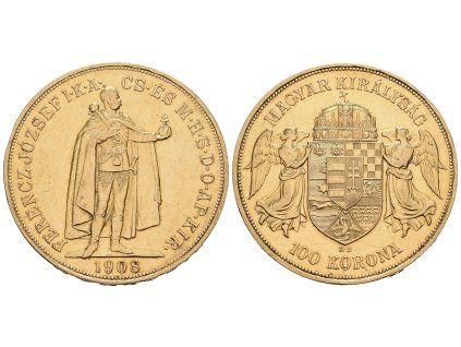 100 Koruna 1908 KB - původní ražba