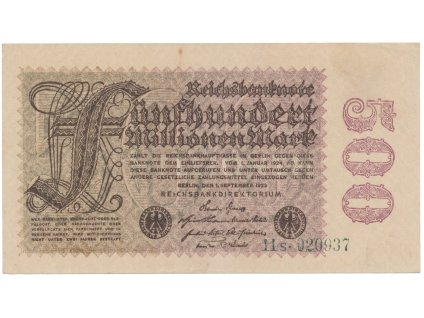 75097 75097 nemecko 500 millionen mark 1923 vodoznak kreuzblutten ro 109b