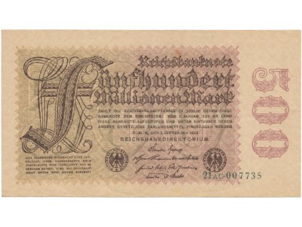 75103 75103 nemecko 500 millionen mark 1923 vodoznak kreuzblutten ro 109b