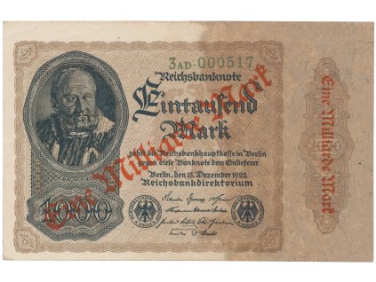 75160 75160 nemecko 1 milliarde mark 1923 ro 110b