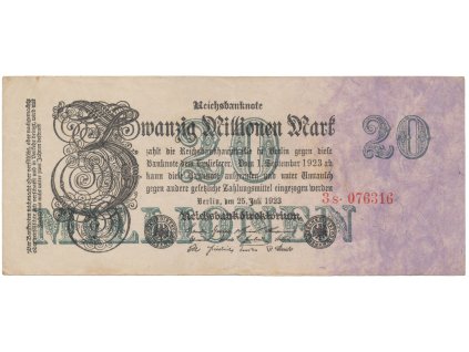 76177 nemecko 20 millionen mark 1923 ro 96b