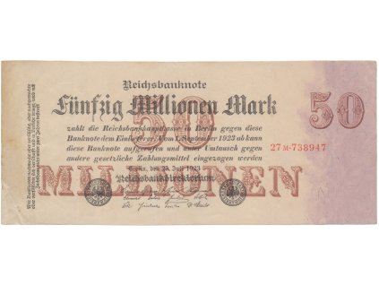 76222 76222 76222 nemecko 50 millionen mark 1923 ro 97b