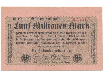76423 76423 76423 nemecko 5 millionen mark 1923 ro 104c