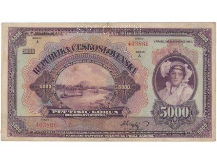 78157 1 5000 koruna 1920 serie a specimen hej 17a s1