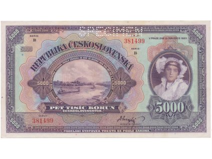 78169 5000 koruna 1920 serie b specimen hej 17b s1
