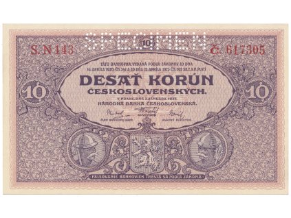 78220 10 koruna 1927 serie n specimen hej 22b s1
