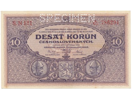 78223 10 koruna 1927 serie n specimen hej 22b s1