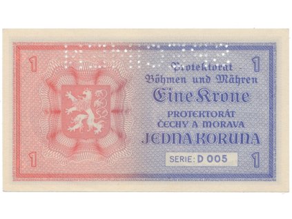 1 Koruna b.d. (1940), série D, SPECIMEN, Hej.30b.S1