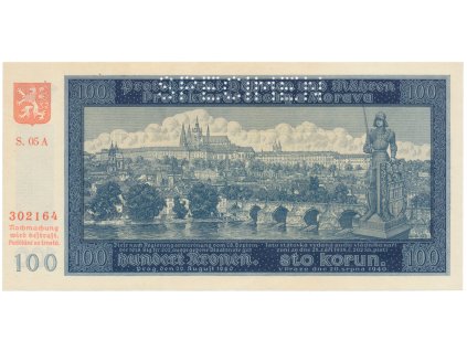 100 Koruna 1940, II. vydání, série A, SPECIMEN, Hej.33a.S1