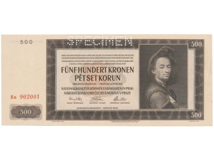 78736 500 koruna 1942 ii vydani specimen hej 36a s1