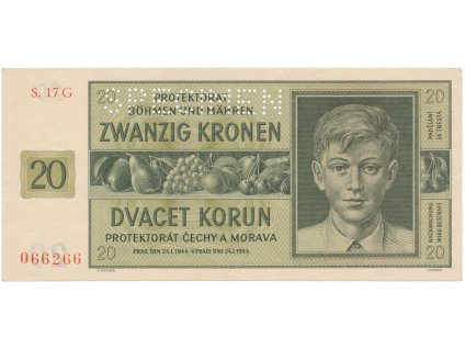 20 Koruna 1944, série G, SPECIMEN, Hej.40b.S1