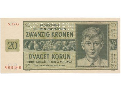 78790 20 koruna 1944 serie g specimen hej 40b s1