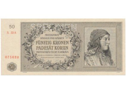78808 50 koruna 1944 specimen hej 42a s1
