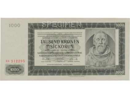 78817 1000 koruna 1942 ii vydani specimen hej 39a s1