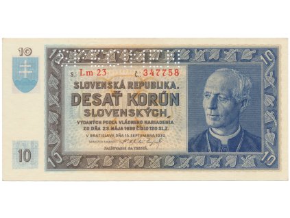 10 Koruna 1939, série Lm 23, SPECIMEN, Hej.49a2.S1