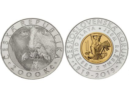 79452 2000 kc 2019 zavedeni ceskoslovenske koruny bimetal back