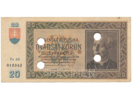20 Koruna 1939, série Fe 60, Hej.47a2.S3