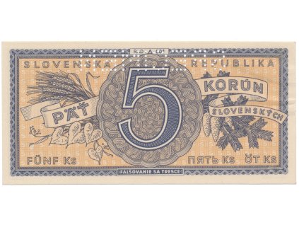 5 Koruna b.d. (1945), série A 001, Hej.55a.S1