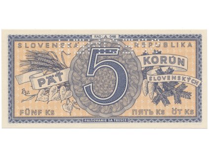 5 Koruna b.d. (1945), série A 048, Hej.55a.S1