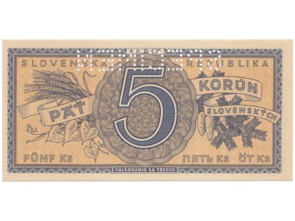 5 Koruna b.d. (1945), série D 002, Hej.55a.S1