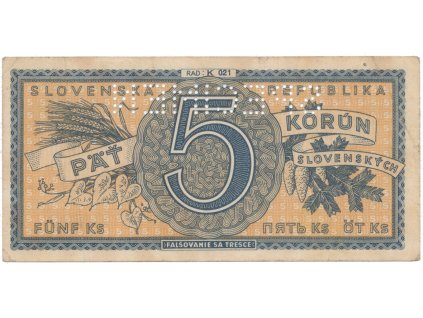 5 Koruna b.d. (1945), série K 021, Hej.55a.S1