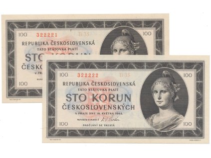 100 Koruna 1945, série B 35, Hej.77a, 2 kusy