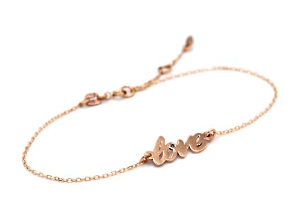 Náramek z růžového zlata „love“ s modrým diamantem