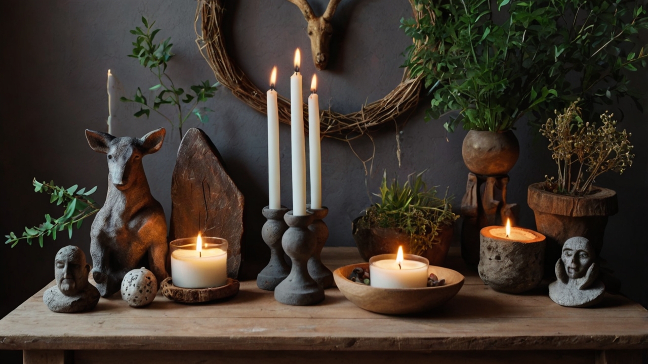 Leonardo_Kino_XL_Realistic_photo_of_a_home_pagan_altar_in_a_na_1