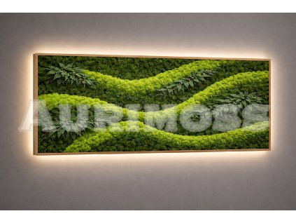 Machový hranatý obraz s mixom machov a LED podsvietením – Lesné vlnobitie