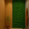 Machová stena Green Texture s kopcovitým machom na stene v interiéri – Aurimoss
