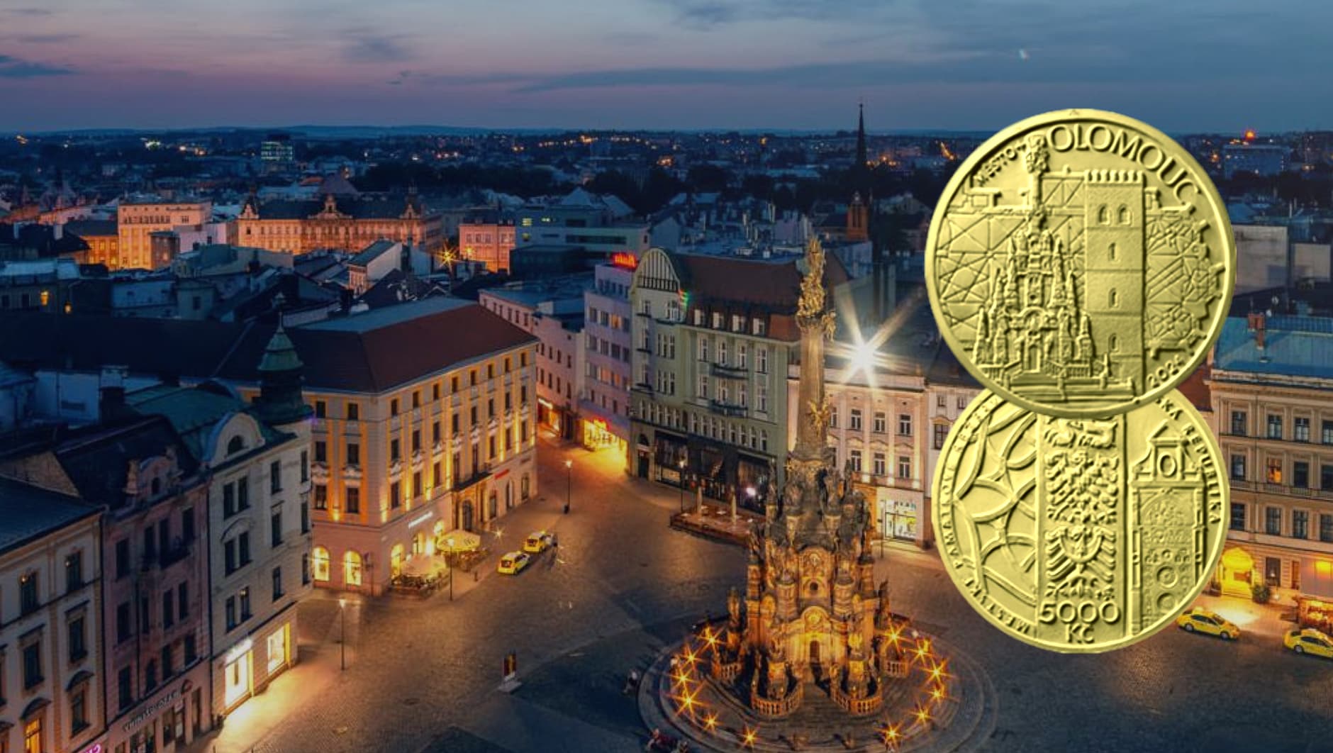Zlatá pamätná minca Olomouc z cyklu Mestskej pamiatkovej rezervácie