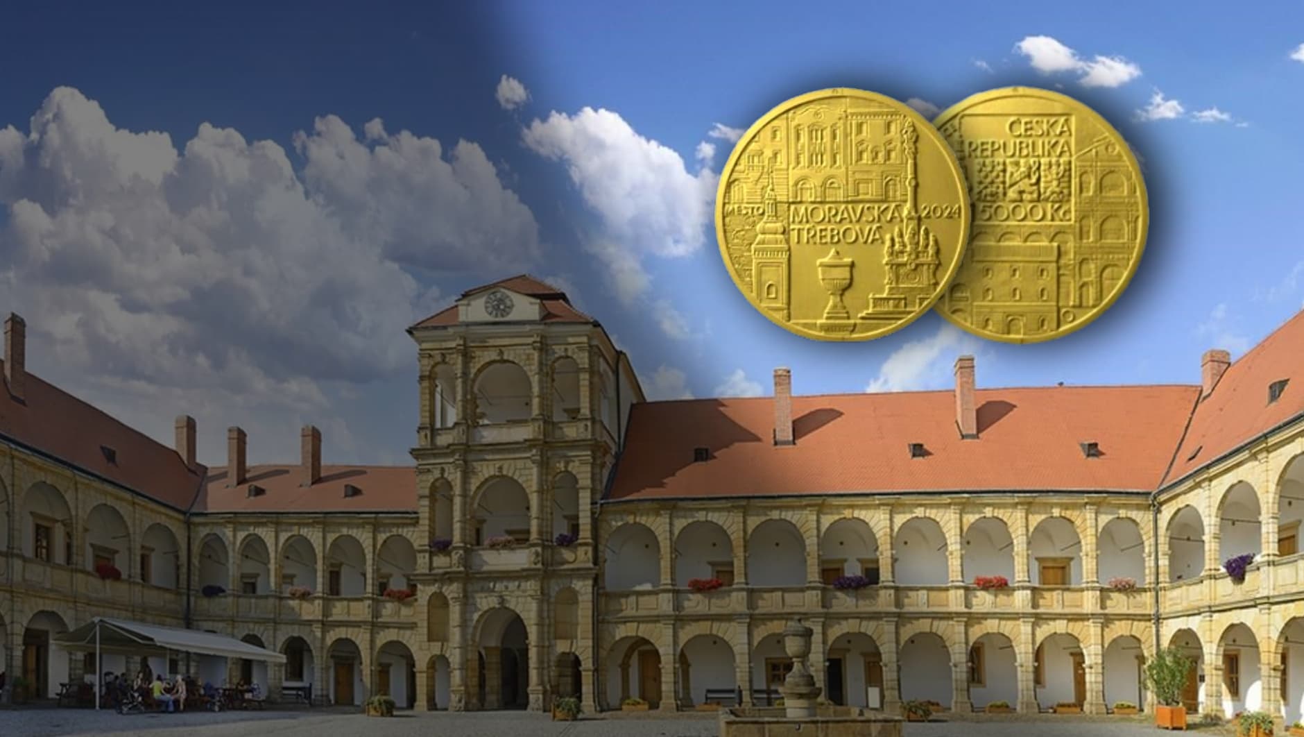 Zlatá pamätná minca Moravská Třebová z cyklu Mestské pamiatkové rezervácie