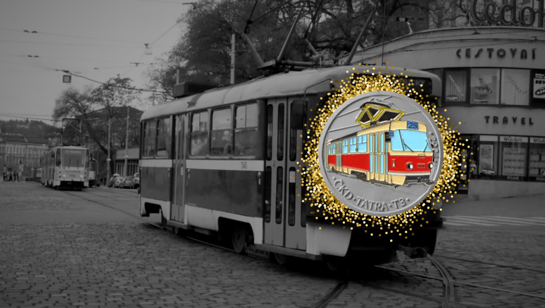 Stříbrná pamětní mince Tramvaj ČKD Tatra T3 z cyklu Slavné dopravní prostředky