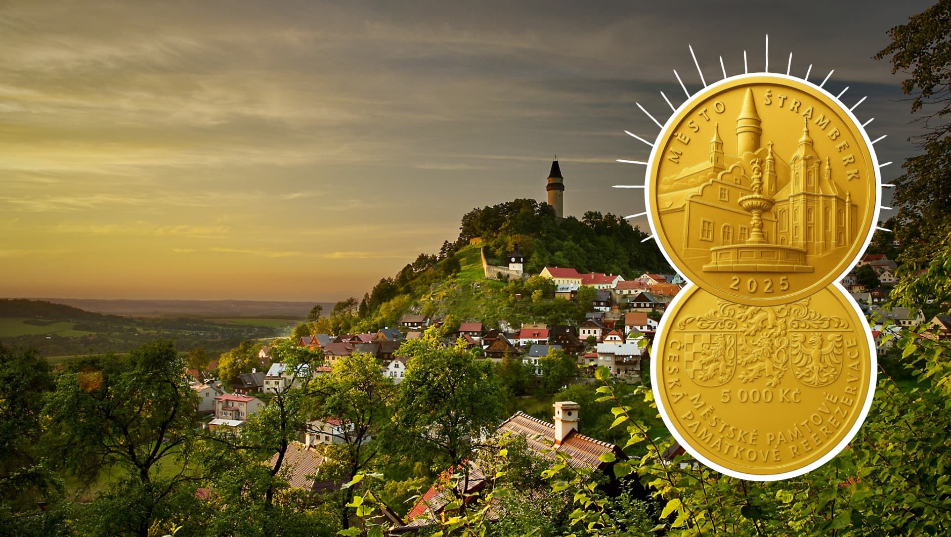 Zlatá pamětní mince Štramberk z cyklu Městské památkové rezervace