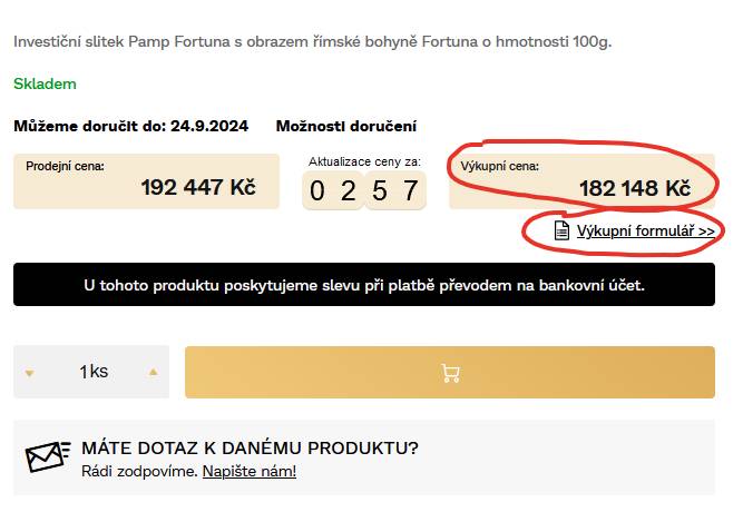Výkup investičního zlata výkupní formulář