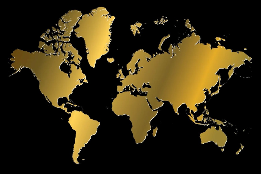mapa světa - těžba zlata