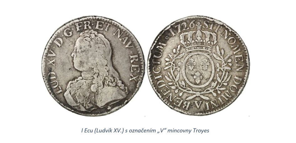 I Ecu (Ludvík XV.) s označením V mincovny Troyes
