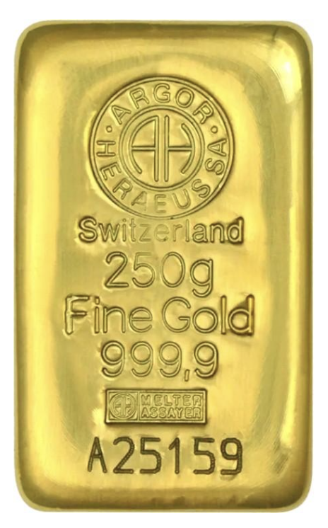 Originálny zlatý zliatok s hmotnosťou 250 gramov