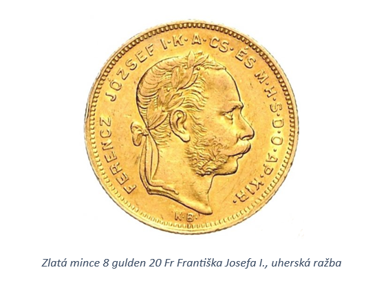 zlatá mince 8 gulden 20 Fr Františka Josefa I., uherská ražba