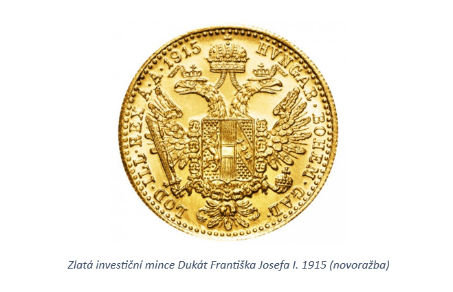 zlatá investiční mince Dukát Františka Josefa I. 1915 (novoražba)