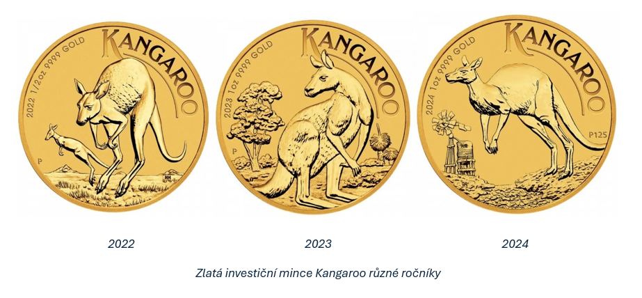 Zlatá investiční mince Kangaroo různé ročníky