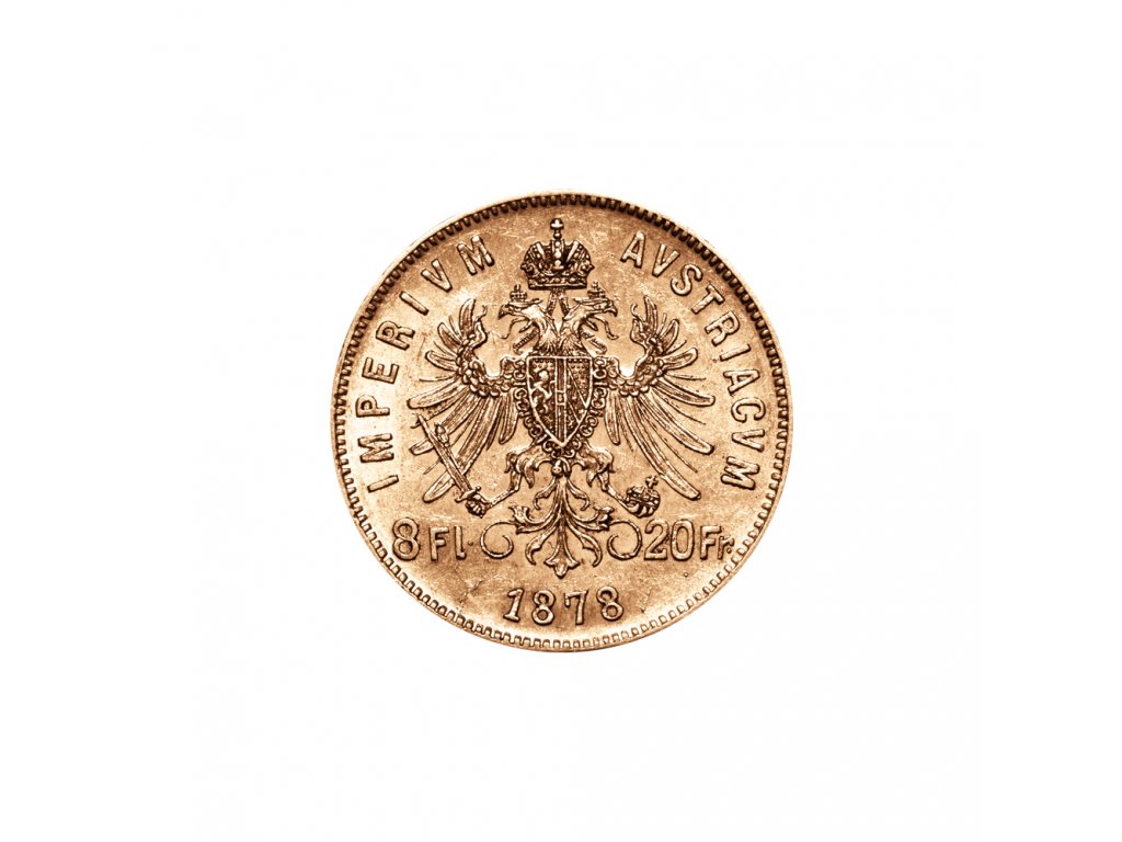 Zlatá mince 8 gulden 20 Fr Františka Josefa I. Rakouská ražba 1889