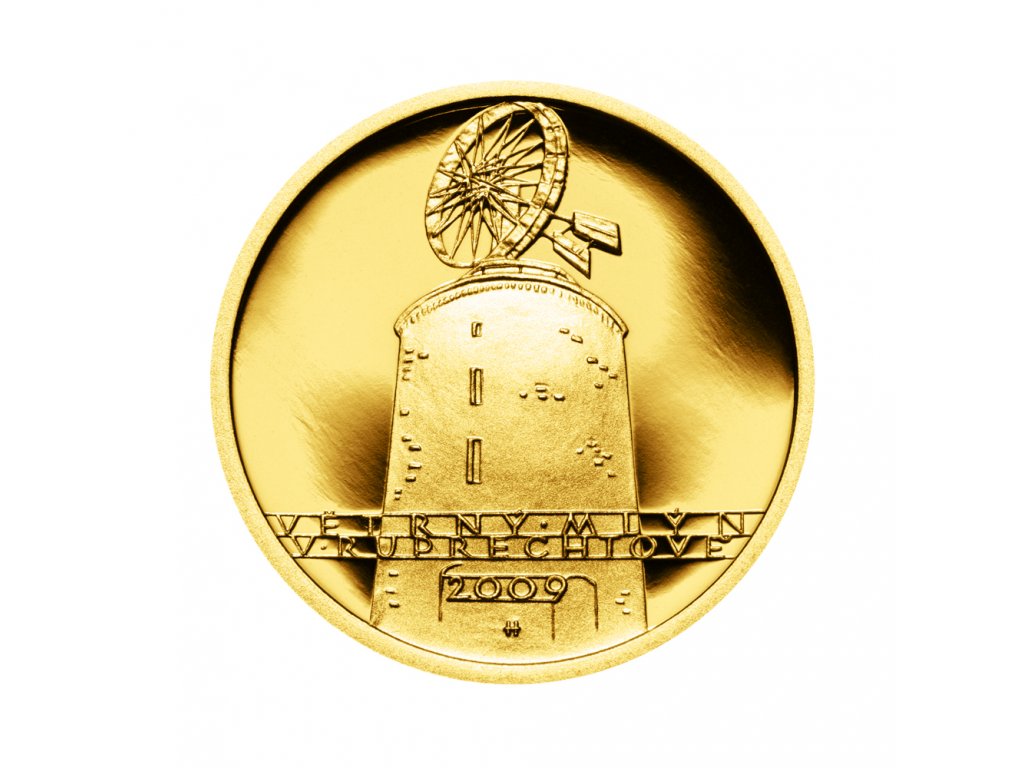 Zlatá mince 2500 Kč Větrný mlýn v Ruprechtově 2009 Proof